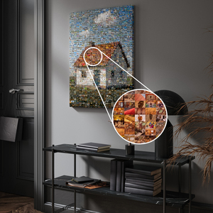 Maak online jouw fotomozaïek van bouwfoto's van je huis – beeld uit veel foto's